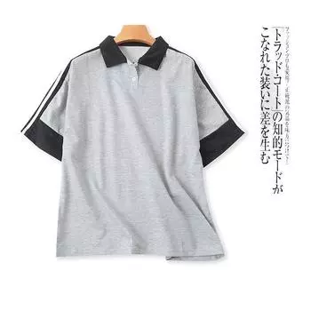 Patchwork Casual T-shirt Summer New Export Men s and Women s Lapel Button Pullover Short-Sleeved Business Polo Shirt 25222 Grey B- 10-1-4 All yards