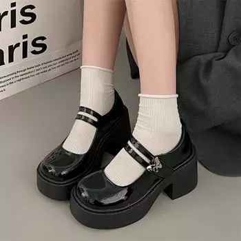 Лакированные туфли лолита с ремешком на щиколотке, женские туфли на толстом каблуке и платформе Мэри Джейн, женские милые туфли-лодочки с пряжкой-бабочкой 4.5 белый