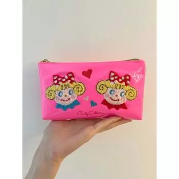 Patent Leather Cosmetic Bag Pink Girlish Cute Curly Hair Default