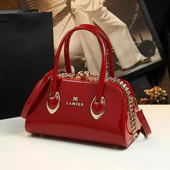 Patent Leather Mom s Handbag: Fashionable Genuine Leather Crossbody Shoulder Bag