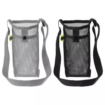 PATIKIL 22 мм x 13 мм сумка для бутылок с водой набор из 2 сетчатых переносных держателей для бутылок для спорта походов кемпинга регулируемый плечевой ремень черный серый