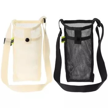 PATIKIL 22 мм x 13 мм сумка для бутылок с водой набор из 2 сетчатых переносных держателей для бутылок для спорта походов кемпинга регулируемый плечевой ремень черный бежевый