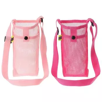 PATIKIL 22 мм x 13 мм сумка для бутылок с водой набор из 2 сетчатых переносных держателей для бутылок регулируемый плечевой ремень подходит для спорта походов кемпинга розово-красный