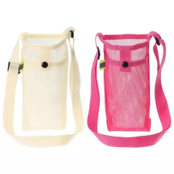 PATIKIL 22 мм x 13 мм сумка для бутылок с водой набор из 2 сетчатых переносных держателей для бутылок для спорта походов кемпинга регулируемый плечевой ремень розово-красный бежевый