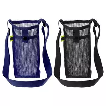 PATIKIL 22mmx13 mm Water Bottle Bag Set of 2 Mesh Portable Bottle Holder Carrier Adjustable Shoulder Strap Suitable for Sports Hiking Camping Black