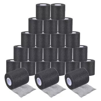 PATIKIL 24 Pack Foam Sports Prewrap Спортивная лента Спортивная эластичная повязка 30 ярдов Дышащая лента для бинтов Теннисная ракетка Grip Tape Подушка для волос чёрный
