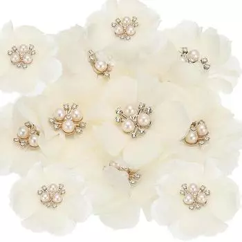 PATIKIL 2.36 стразы жемчужный шифоновый цветок 15 штук шитье fa кирпич аппликация для поделок своими руками одежда повязка на голову свадебное украшение вечеринка бежевый