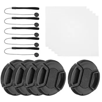 PATIKIL 52mm Lens Cap 5 Pack Side Pinch Snap Camera Lens Cover for Front Lens with Cleaning Cloth and Keeper Suitable for 52mm Thread Universal DSLR