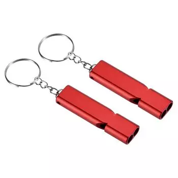 PATIKIL Camping Whistle with Keychain 2 Pieces Double Tube Whistle Aluminum Whistle with Strap Keychain Outdoor Camping Hiking Red