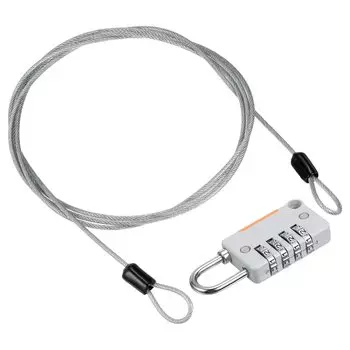 PATIKIL Security Steel Cable with 4 Digit Combination Lock Coated Safety Wire Rope Double Loop Padlock for Outdoor Travel Luggage Gray 1.5M