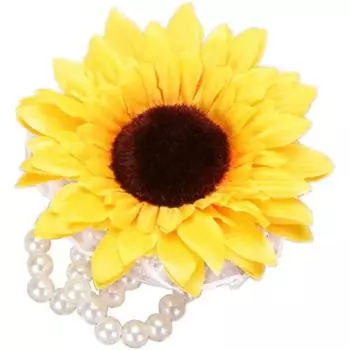Patiky Wrist Flower, Wrist Corsage Hand Flowers Decor for Wedding Bridal Prom Party Accessories PS05 (Sunflower Corsage) жёлтый