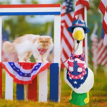 Патриотическая одежда, комплект одежды на День независимости, украшение для двора, подходит для плюшевых кукол-питомцев, комплект из 3 предметов: шапка, шарф, галстук-бабочка One Size