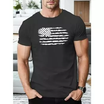 Патриотическая повседневная мужская футболка с принтом американского флага — дышащая футболка с коротким рукавом для комфорта летом и повседневной носки S