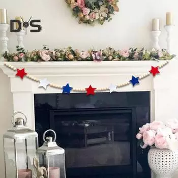 Патриотическая звезда, деревянная гирлянда из бусин, День независимости, подвесное украшение из бисера, деревенский фермерский настенный подвесной деревянный кулон, праздничный подарок Sets