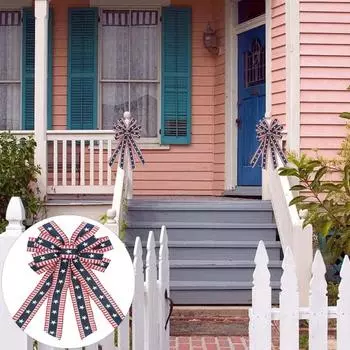 Патриотический американский флаг, бант, красный, синий, белый, со звездами в полоску, бант, топпер на елку ко Дню независимости, украшение на День памяти D