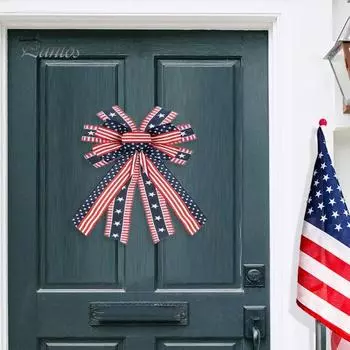 Патриотический американский флаг, бант, красный, синий, белый, со звездами в полоску, бант, топпер на елку ко Дню независимости, украшение на День памяти A