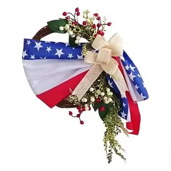 Патриотический венок, венки Четвертой годовщины, гирлянда в честь Дня памяти, гирлянда в честь Дня памяти, красно-синий венок для входной двери, летний американский флаг, гирлянда в честь независимости, для внутреннего и наружного использования, настенная