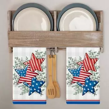 Патриотическое кухонное полотенце для посуды, износостойкое, быстросохнущее, с американским флагом, в полоску, со звездами, полотенце для посуды, полотенце для рук на День независимости E