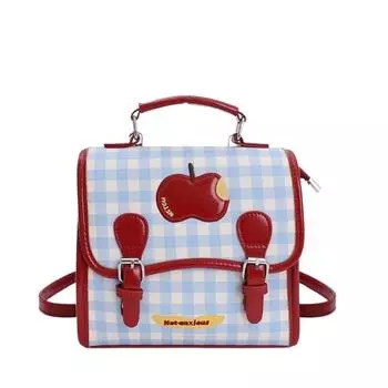 Pattern Apple Plaid Tote Bag Backpack With Lock Buckle For Girl Casual Outings