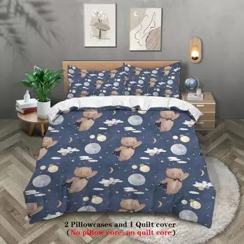 Pattern Digital Printing Polyester Three-Piece Quilt Cover Bedding Quilt Cover Pillowcase 135x200cm
