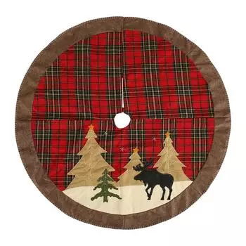 Pattern Gingham Stylish Christmas Tree Skirt With Lovely Embroidered Details For Festive Cheer