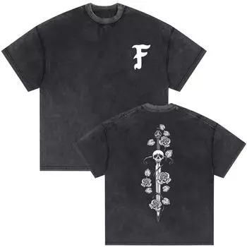 Паттерн скелета Паттерн группы передовых наблюдателей Футболка стирка водой винтаж кэжуал свободная с коротким рукавом для мужчин и женщин M