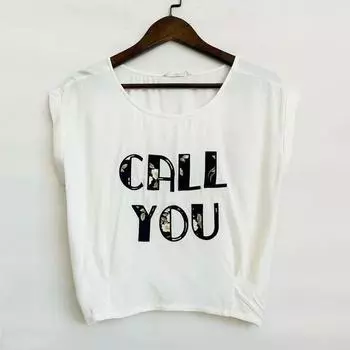 Pattern Spring Sleeveless Soft Casual Belt Elastic T-shirt White S