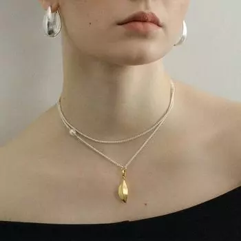 Patty Hou fruit pod double-sided leaf long necklace sweater chain women wear more retro versatile niche design sense