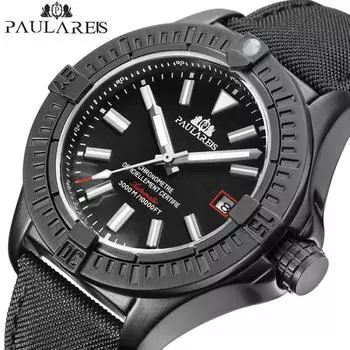PAULAREIS Автоматические механические сильные светящиеся кожаные мужские часы из парусины