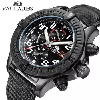 Paulareis Полностью автоматические машины Кожаные многофункциональные мужские часы в форме холста Автоматические часы