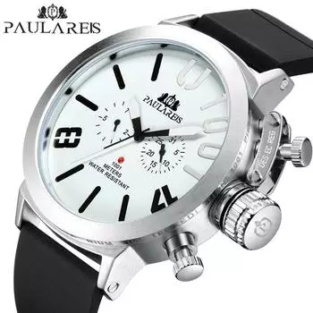 Paulareis Полностью автоматические механические многофункциональные большие мужские часы с резиновым ремнем Автоматические часы