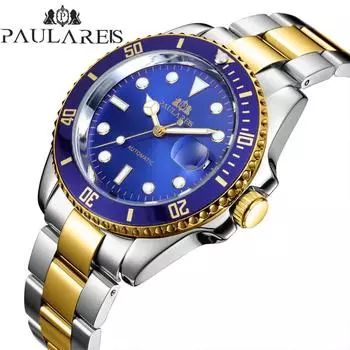 PAULAREIS полностью автоматический механический сильный светящийся однотонный стальной ремешок Water Ghost для мужчин;часы