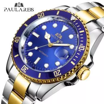 Paulareis полностью автоматическое оборудование, сильный ночник, сердце, стальная полоска, водный призрак, мужские часы, автоматические часы