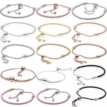 Pave Heart & Star Нитка из бисера Раздвижная застежка Регулировка браслета Подходит для модного браслета из стерлингового серебра 925 пробы, подвеска из бисера, ювелирные изделия своими руками