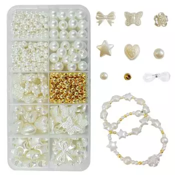 PAVIKE Набор бусин 418 Жемчужные бусины Бусины Аксессуары для рукоделия Части Бусины Круглые Ручные Детали Аксессуары Части Круглые Бусины Ручные Жемчужные Бусины с Отверстиями белый