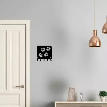 Paw Print Key Rack Hanger & Dog Leash Holder - 6 Inch Wide - Wall-Mounted Hooks Coat Rack Organizer Artwork for Home чёрный