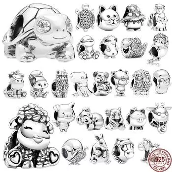 Паве Морская Черепаха Змея Улитка Птичка Шарм S925 Стерлингового Серебра Животные Бусина DIY Ювелирные Изделия для Женщин Подходит Оригинальный Браслет