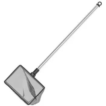 Pawlfy квадратный сачок для аквариумных рыбок с телескопической сеткой из нержавеющей стали, мягкая сетка для корма, маленькая сетка для чистки пруда и прудовой грязи Nishikigoi, черная сетка, ручка,