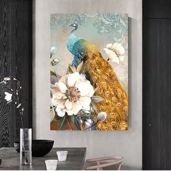 Павлин Цветок Перо Птица Холст Картина Животные Плакаты Печать Настенная Картина для Гостиной Декор Дома 20x30cm