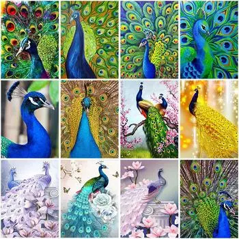 Павлин DIY 5D алмазная живопись полная круглая дрель смола птицы Алмазная вышивка крестиком мозаичные наборы домашний декор настенное искусство Full Round 20x30CM