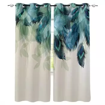 Павлиньи перья зеленые затемняющие шторы для гостиной спальни оконные шторы шторы для кухни W135 x H60cm