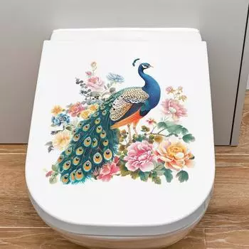 Павлин, пион, художественная наклейка на унитаз, съемная самоклеющаяся наклейка для ванной комнаты, водонепроницаемая, ПВХ, для гостиной, с цветком, на стену, с животным, цветочная крышка для унитаза