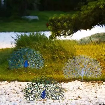 Павлин садовый кол, простая установка, полый металлический двор, художественная статуя животного для украшения газона на открытом воздухе синий