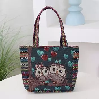 Павлин Слон Сова Кролик Сумка Двусторонняя Жаккардовая Вышитая Тканевая Сумка Прочная и Крепкая Работа Ручная Женская Сумка 30X22X9