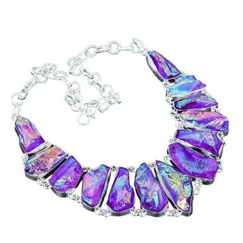 Павлин титановый аура друзы драгоценный камень ручной работы / Ожерелье из стерлингового серебра 925 пробы / 925 штампованный драгоценный камень / Натуральный титановый аура серебряное ожерелье 18 фиолетовый