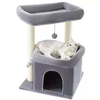 PAWZ Дорожная башня для кошек с большим когтем из пеньки, широкая, для нескольких пожилых кошек, легко устраняет недостаток рэгдолла, высота 65 см, для кошек, низкая, стационарная, веревочная, шлифовальная, серый