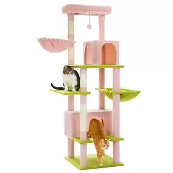 PAWZ Road Cat Для больших тонких кошек, не хватает места для больших кошек, розовая башня 170 см, многофункциональная, кошки, башня, большая, шлифовка, шпагат, гамак, стационарная, розовый