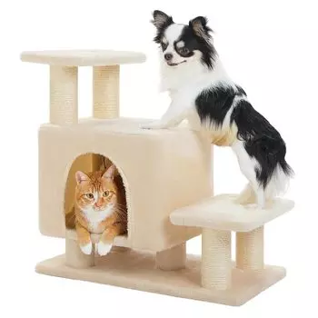 PAWZ Road Cat Tower Мини-башня для кошек Лестница для собак Лестница для домашних животных Низкая башня для заточки когтей для кошек Стильная тонкая милая кровать для кошек в форме облака Популярная для кошек, которые любят бежевый