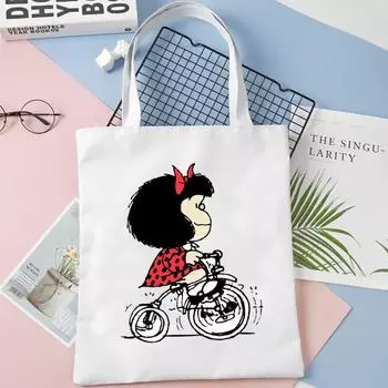 PAZ Mafalda Femme Harajuku, модные сумки с героями мультфильмов, сумки на плечо, повседневные сумки для покупок для девочек, женская элегантная холщовая сумка 24*26cm