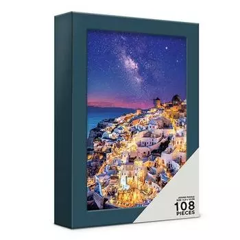 Пазл Alok Starry Night Santorini + футляр с рамкой AL108-14, разные цвета, 108 деталей Пазл, Детские игры, Развивающие игрушки